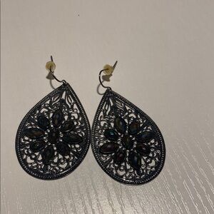 Black and Purple Filigree Teardrop Earrings